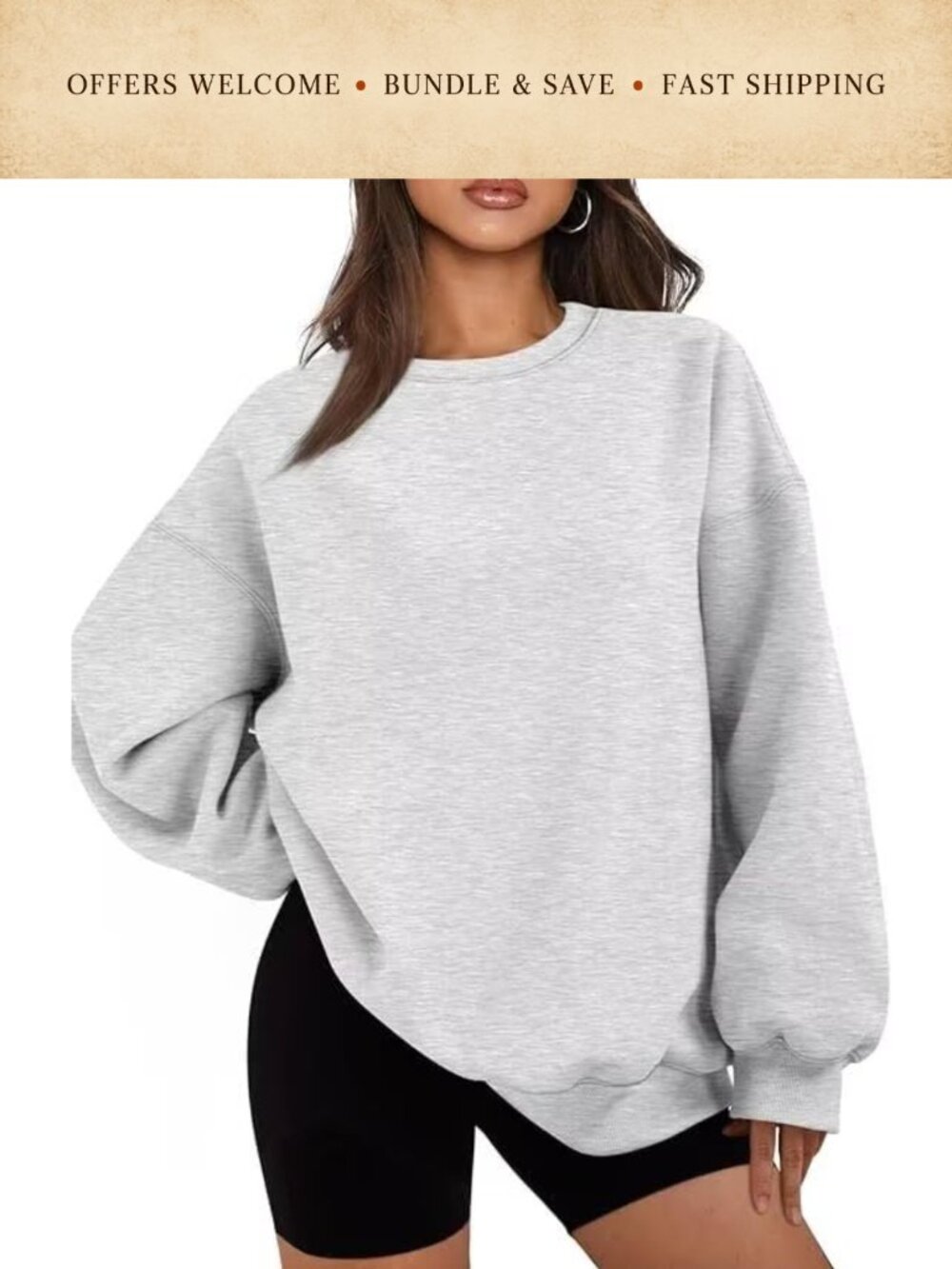Oversized Crewneck Sweatshirt Cotton Blend Pullover Relaxed Fit